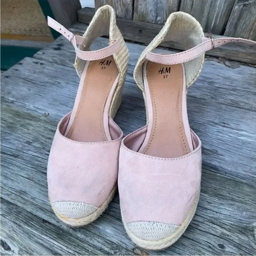 H&M light pink beige Wedge Heel Espadrille Sandals size 7